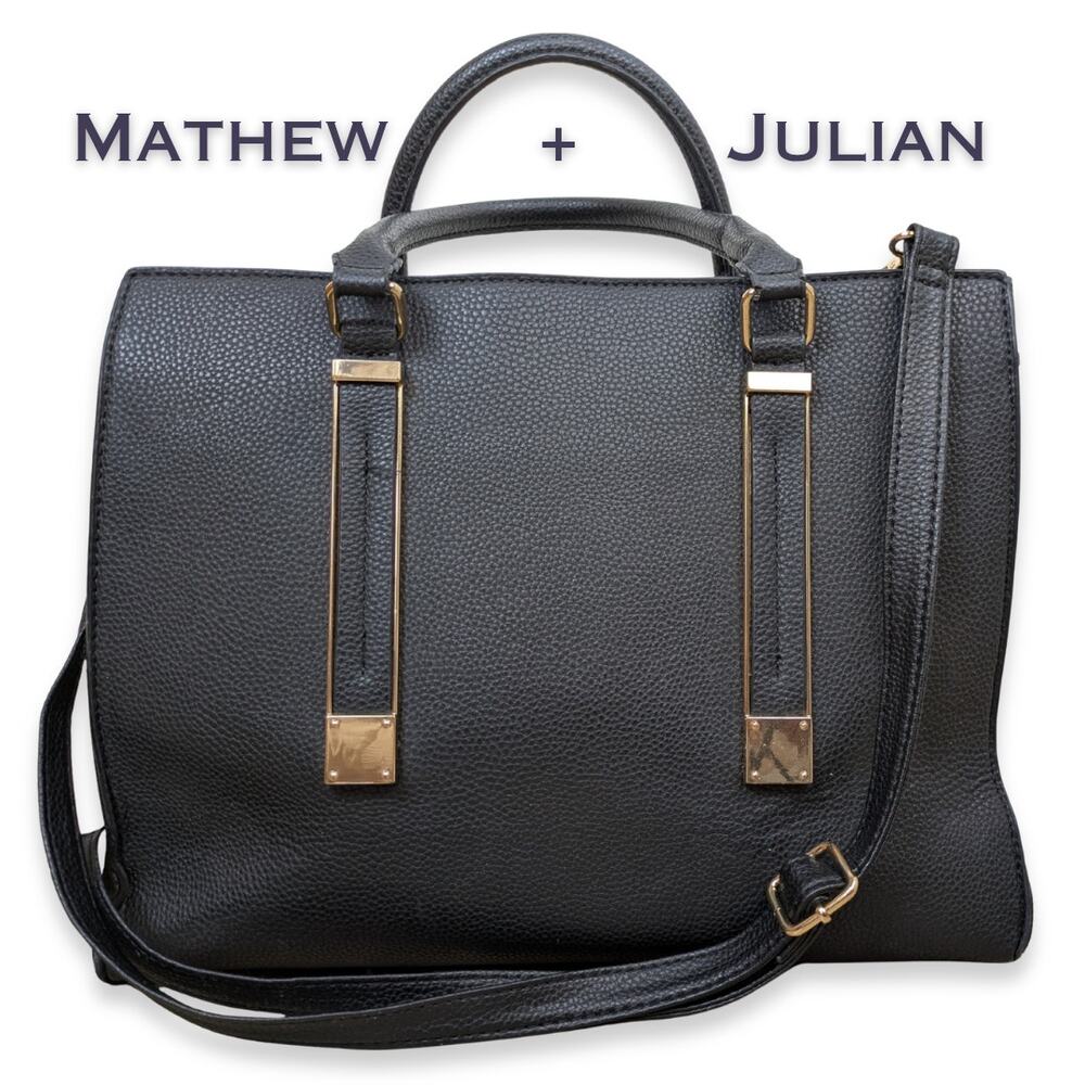 Mathew + Julian Satchel Crossbody Shoulder Bag Large Black Structured Career